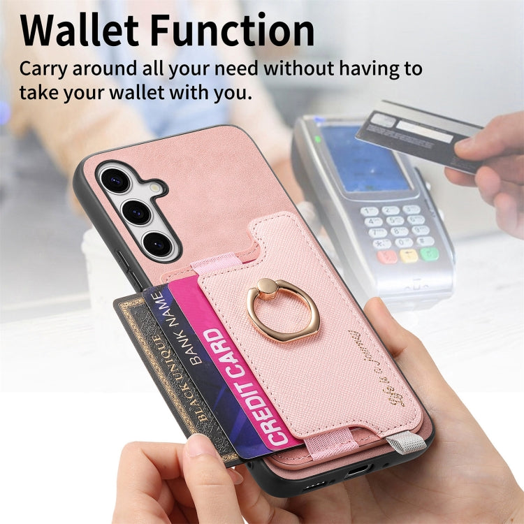 For Samsung Galaxy S25+ 5G Retro Cross Leather Ring Horizontal Insert Card Bag MagSafe Phone Case