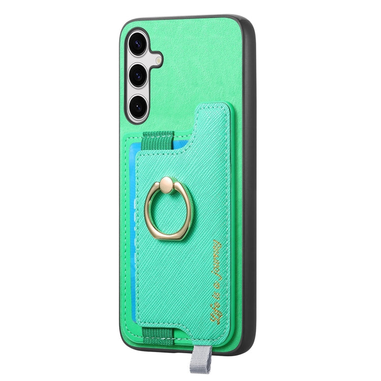 For Samsung Galaxy S25+ 5G Retro Cross Leather Ring Horizontal Insert Card Bag MagSafe Phone Case