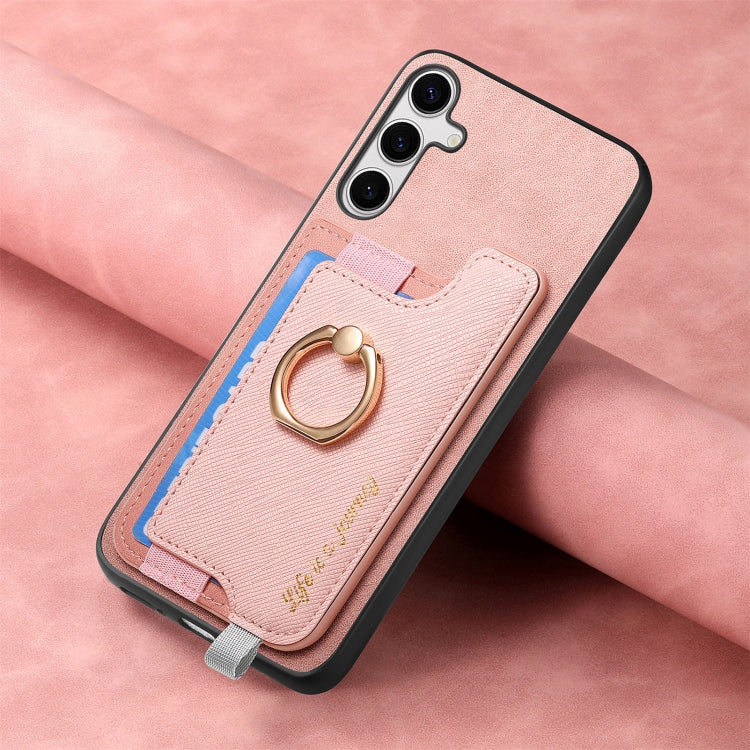 For Samsung Galaxy S25 Ultra 5G Retro Cross Leather Ring Horizontal Insert Card Bag MagSafe Phone Case
