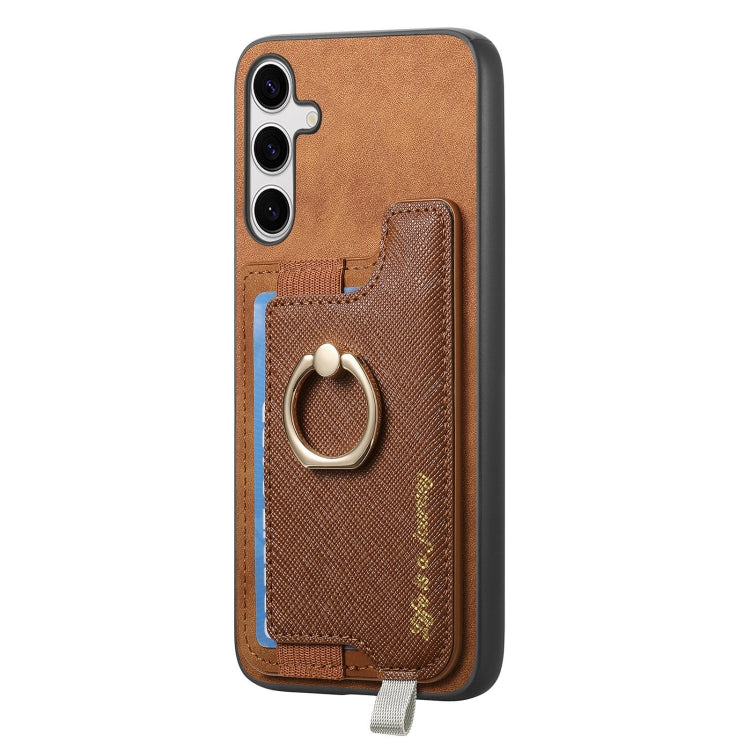For Samsung Galaxy S25 Ultra 5G Retro Cross Leather Ring Horizontal Insert Card Bag MagSafe Phone Case
