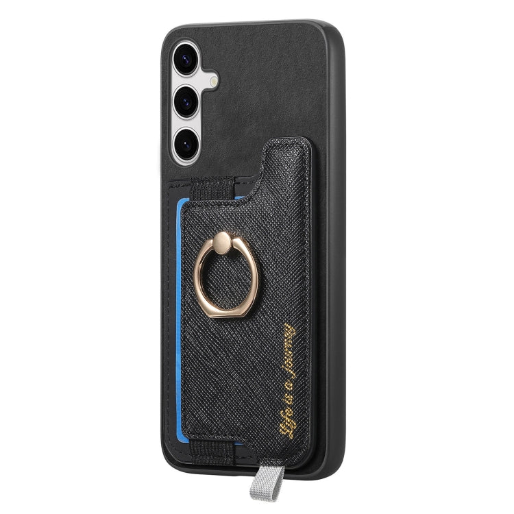For Samsung Galaxy S25 Ultra 5G Retro Cross Leather Ring Horizontal Insert Card Bag MagSafe Phone Case