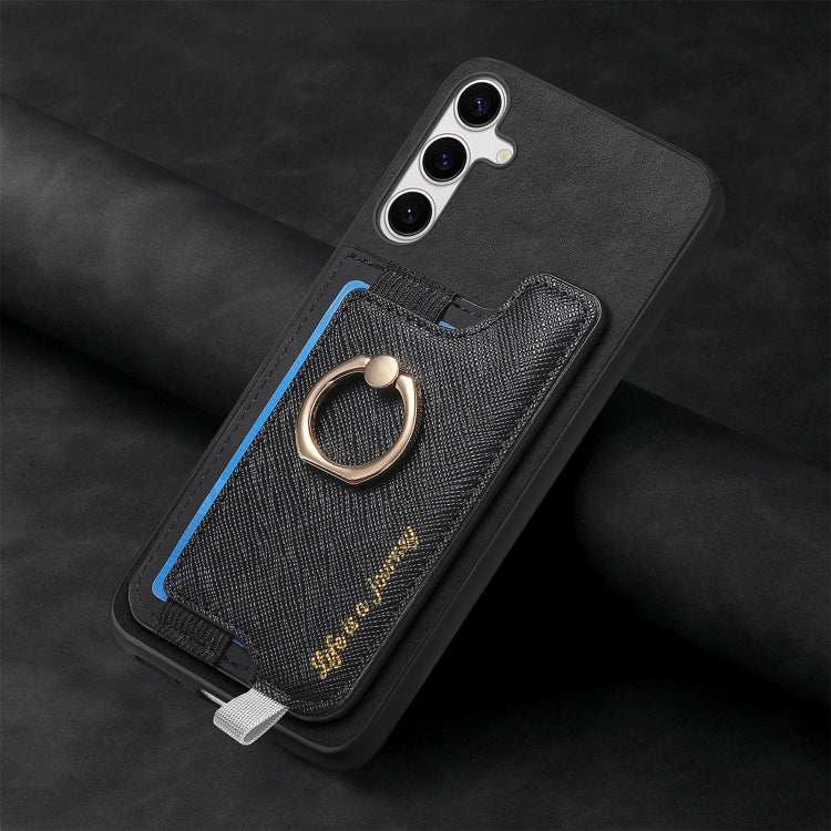 For Samsung Galaxy S25 Ultra 5G Retro Cross Leather Ring Horizontal Insert Card Bag MagSafe Phone Case