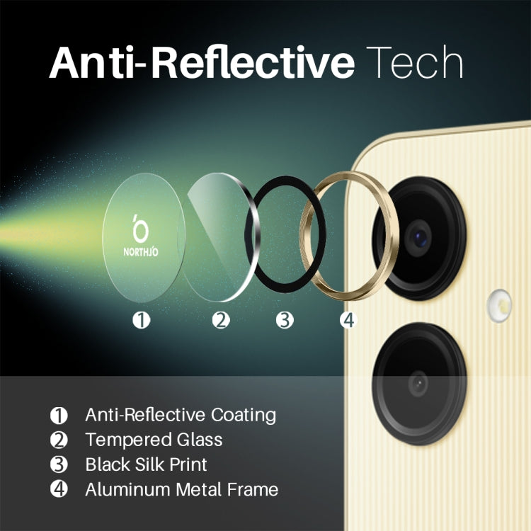 For Samsung Galaxy A06 4G NORTHJO Camera Lens Protector CD Metal Ring Tempered Glass Film