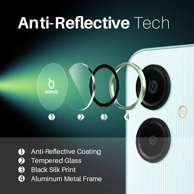 For Samsung Galaxy A06 4G NORTHJO Camera Lens Protector CD Metal Ring Tempered Glass Film