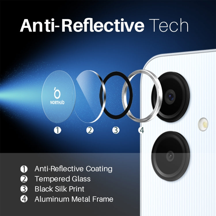 For Samsung Galaxy A06 4G NORTHJO Camera Lens Protector CD Metal Ring Tempered Glass Film