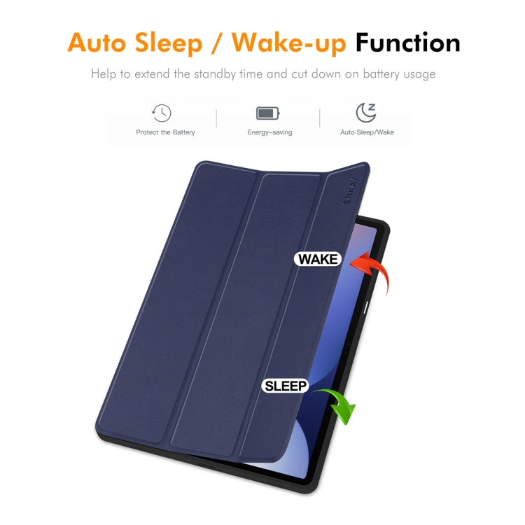 For Samsung Galaxy Tab S10+ / S9+ / S9 FE+ ENKAY Tri-fold Custer Texture TPU Leather Smart Tablet Case with Pen Slot