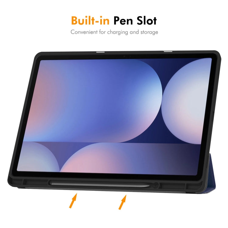 For Samsung Galaxy Tab S10+ / S9+ / S9 FE+ ENKAY Tri-fold Custer Texture TPU Leather Smart Tablet Case with Pen Slot