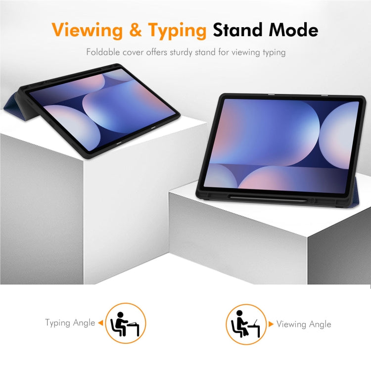 For Samsung Galaxy Tab S10+ / S9+ / S9 FE+ ENKAY Tri-fold Custer Texture TPU Leather Smart Tablet Case with Pen Slot