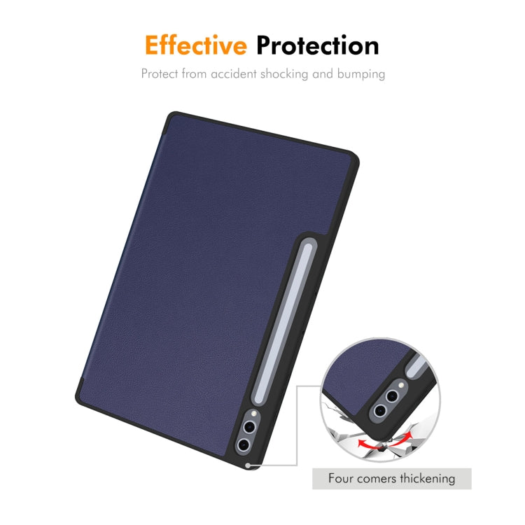For Samsung Galaxy Tab S10 Ultra / S9 Ultra ENKAY Tri-fold Custer Texture TPU Leather Smart Tablet Case with Pen Slot