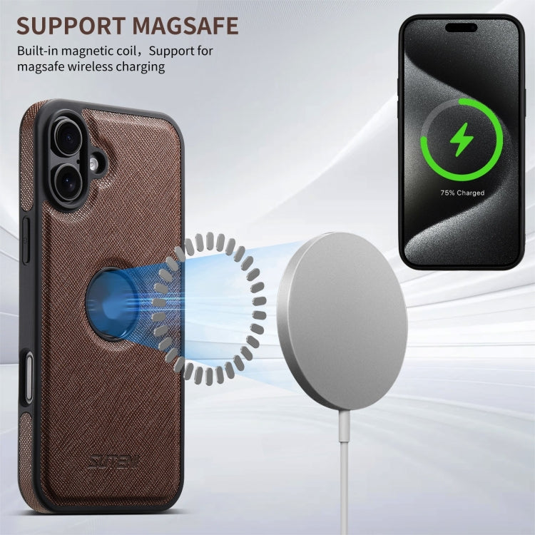For iPhone 16 Plus Suteni G1 Cross Texture MagSafe Phone Case