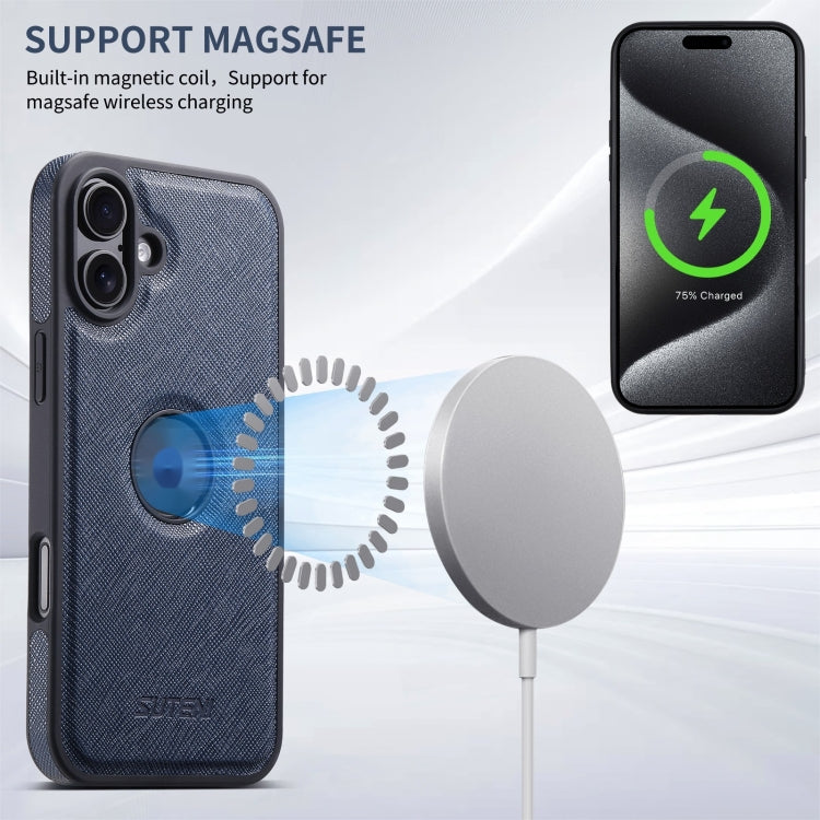 For iPhone 16 Plus Suteni G1 Cross Texture MagSafe Phone Case