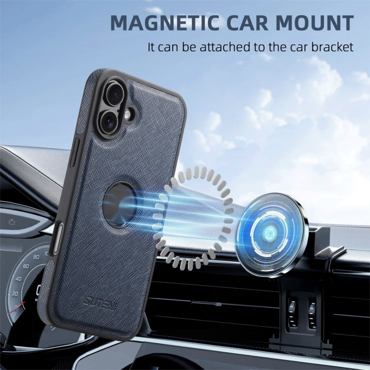 For iPhone 16 Plus Suteni G1 Cross Texture MagSafe Phone Case