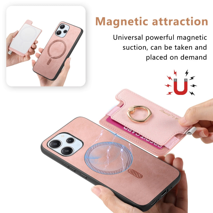 For Redmi Note 13 Pro+ Retro Magsafe Cross Leather Ring Holder Card Bag Phone Case