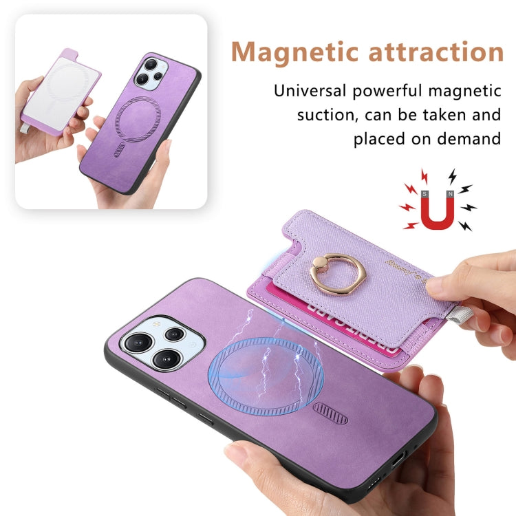 For Redmi Note 13 Pro+ Retro Magsafe Cross Leather Ring Holder Card Bag Phone Case