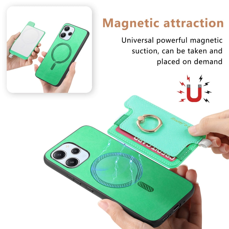 For Redmi Note 13 Pro+ Retro Magsafe Cross Leather Ring Holder Card Bag Phone Case