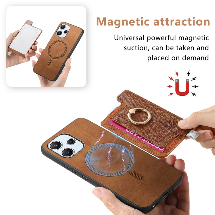 For Redmi Note 13 Pro+ Retro Magsafe Cross Leather Ring Holder Card Bag Phone Case