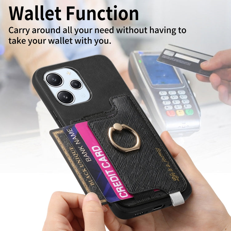 For Redmi Note 13 Pro+ Retro Magsafe Cross Leather Ring Holder Card Bag Phone Case