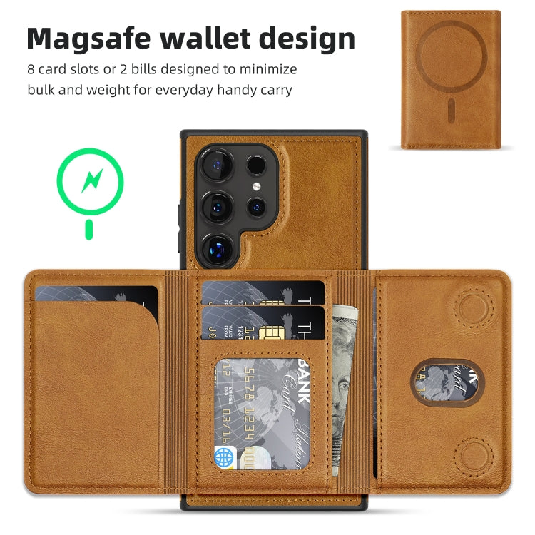 For Samsung Galaxy S22 Ultra 5G Shield Multi-functional MagSafe Card Bag Phone Case