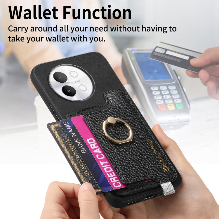 For vivo S18e 5G Retro Magsafe Cross Leather Ring Holder Card Bag Phone Case