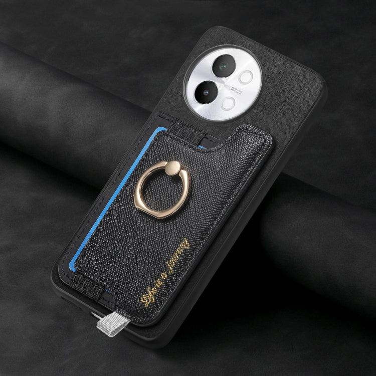 For vivo S18e 5G Retro Magsafe Cross Leather Ring Holder Card Bag Phone Case