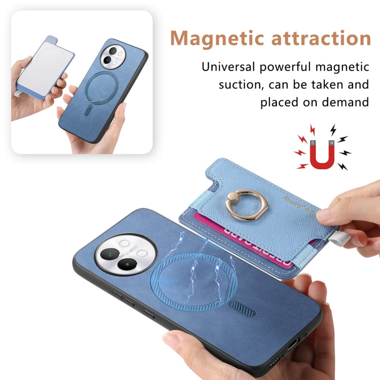 For vivo X100 Pro 5G Retro Magsafe Cross Leather Ring Holder Card Bag Phone Case