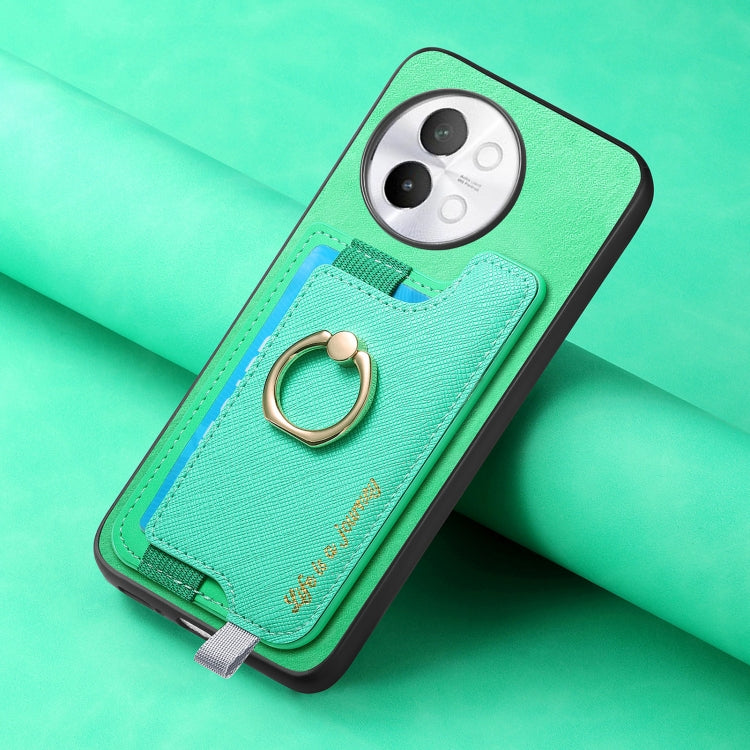 For vivo X100 Pro 5G Retro Magsafe Cross Leather Ring Holder Card Bag Phone Case