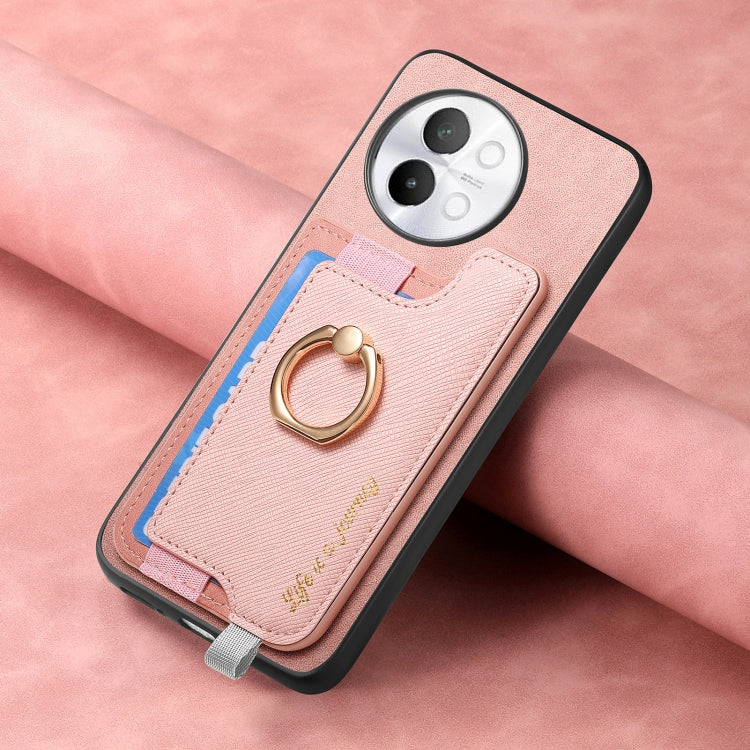 For vivo X100 5G Retro Magsafe Cross Leather Ring Holder Card Bag Phone Case