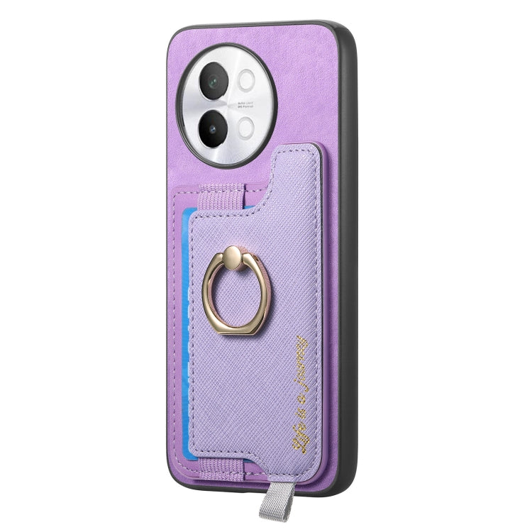 For vivo X100 5G Retro Magsafe Cross Leather Ring Holder Card Bag Phone Case