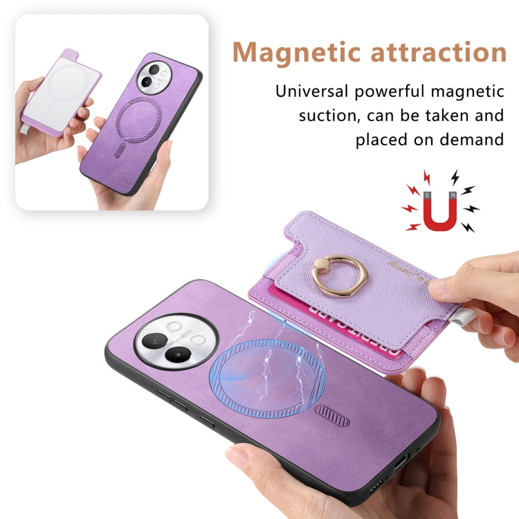 For vivo X100 5G Retro Magsafe Cross Leather Ring Holder Card Bag Phone Case