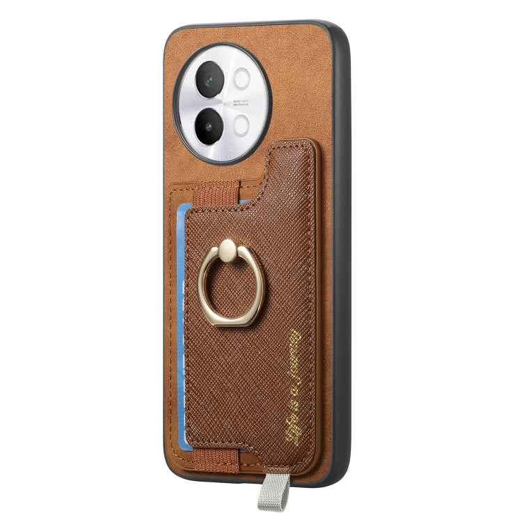 For vivo iQOO 11 Pro 5G Retro Magsafe Cross Leather Ring Holder Card Bag Phone Case