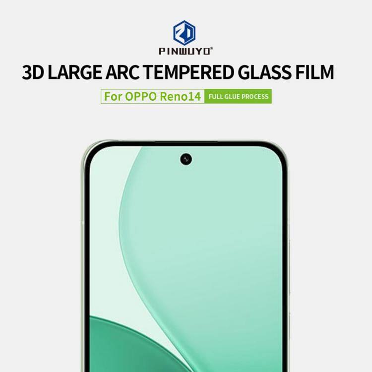 For OPPO Reno14 PINWUYO 9H 3D Full Screen Explosion-proof Tempered Glass Film - Black