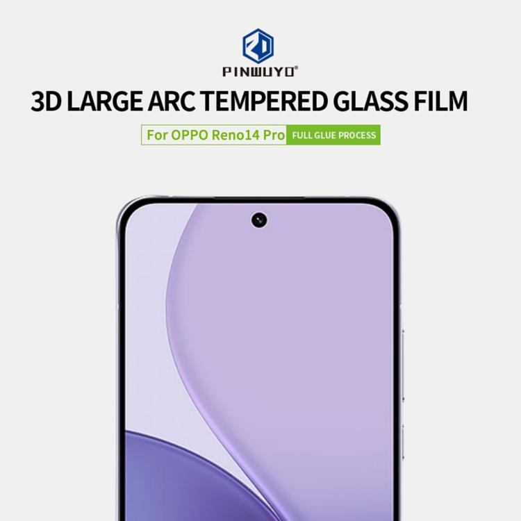 For OPPO Reno14 Pro PINWUYO 9H 3D Full Screen Explosion-proof Tempered Glass Film - Black