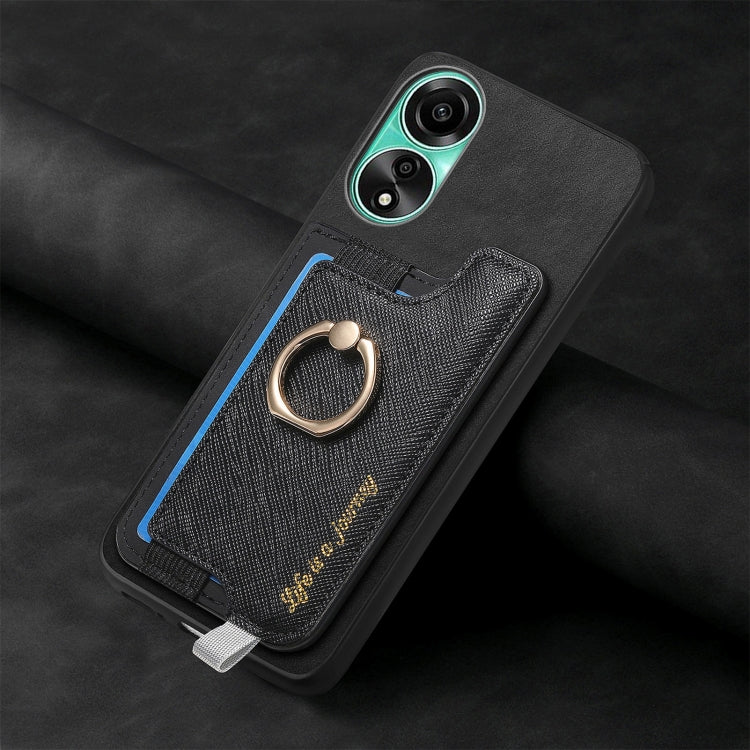 For OPPO Reno12 Pro Global Retro Magsafe Cross Leather Ring Holder Card Bag Phone Case