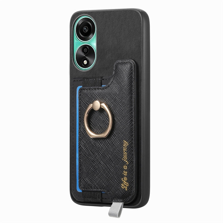 For OPPO A58 4G Retro Magsafe Cross Leather Ring Holder Card Bag Phone Case