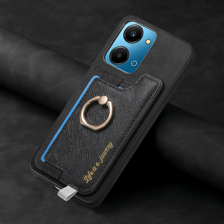 For Honor X8b Retro Magsafe Cross Leather Ring Holder Card Bag Phone Case
