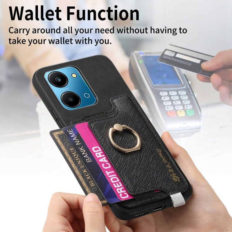 For Honor X50i+ Retro Magsafe Cross Leather Ring Holder Card Bag Phone Case