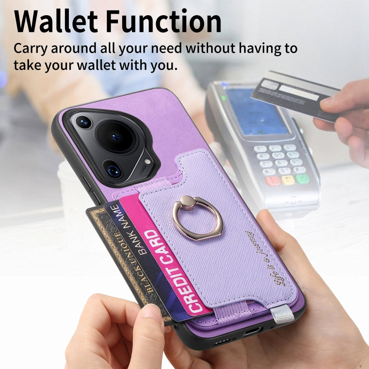 For Huawei Pura 70 Pro Retro Magsafe Cross Leather Ring Holder Card Bag Phone Case