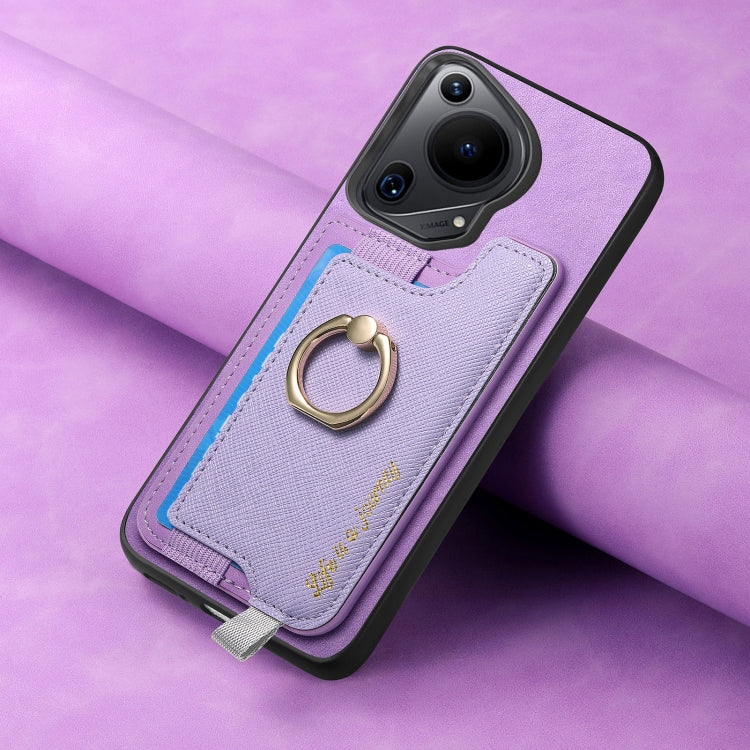 For Huawei Pura 70 Pro Retro Magsafe Cross Leather Ring Holder Card Bag Phone Case