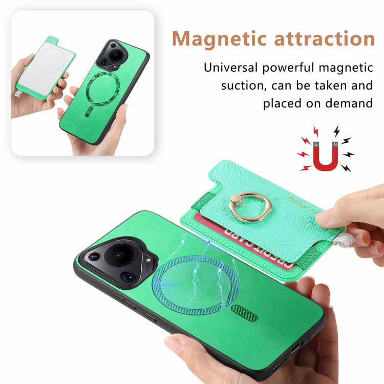 For Huawei Pura 70 Pro Retro Magsafe Cross Leather Ring Holder Card Bag Phone Case