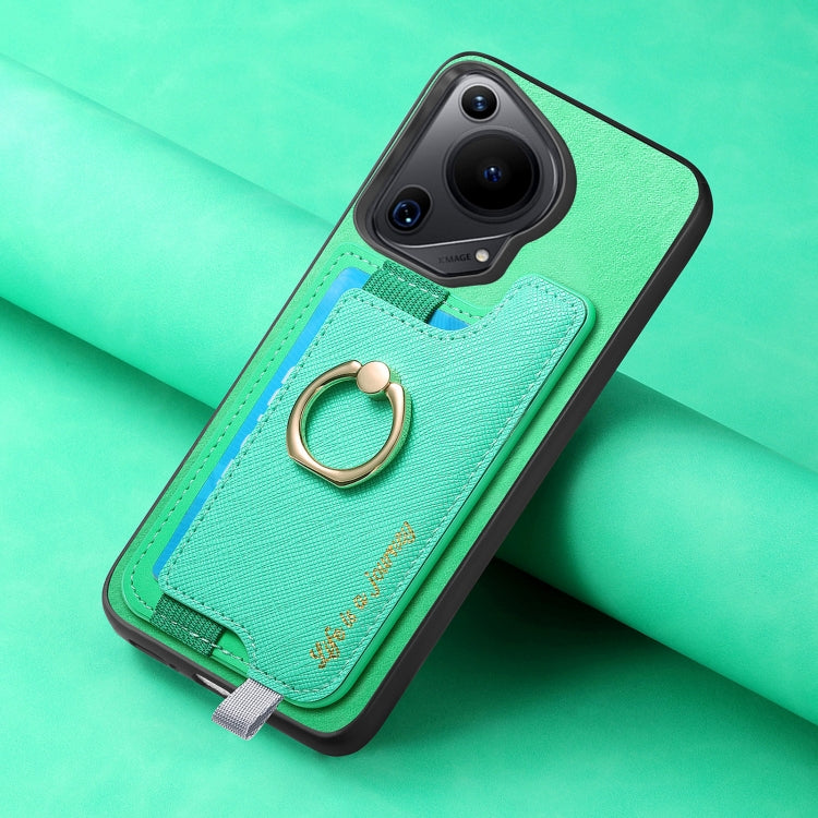 For Huawei Pura 70 Pro Retro Magsafe Cross Leather Ring Holder Card Bag Phone Case