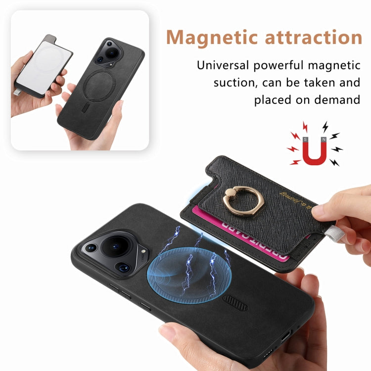 For Huawei Pura 70 Pro Retro Magsafe Cross Leather Ring Holder Card Bag Phone Case