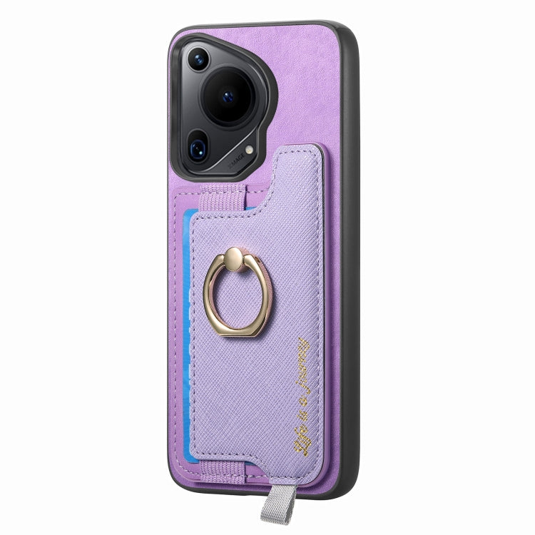 For Huawei Pura 70 Ultra Retro Magsafe Cross Leather Ring Holder Card Bag Phone Case