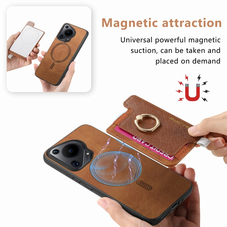 For Huawei Pura 70 Ultra Retro Magsafe Cross Leather Ring Holder Card Bag Phone Case