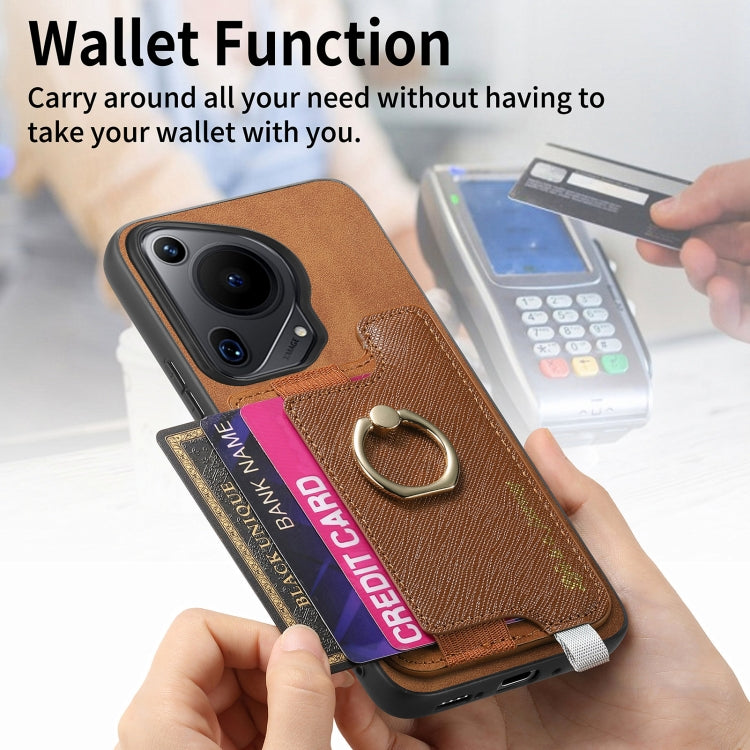 For Huawei Pura 70 Ultra Retro Magsafe Cross Leather Ring Holder Card Bag Phone Case