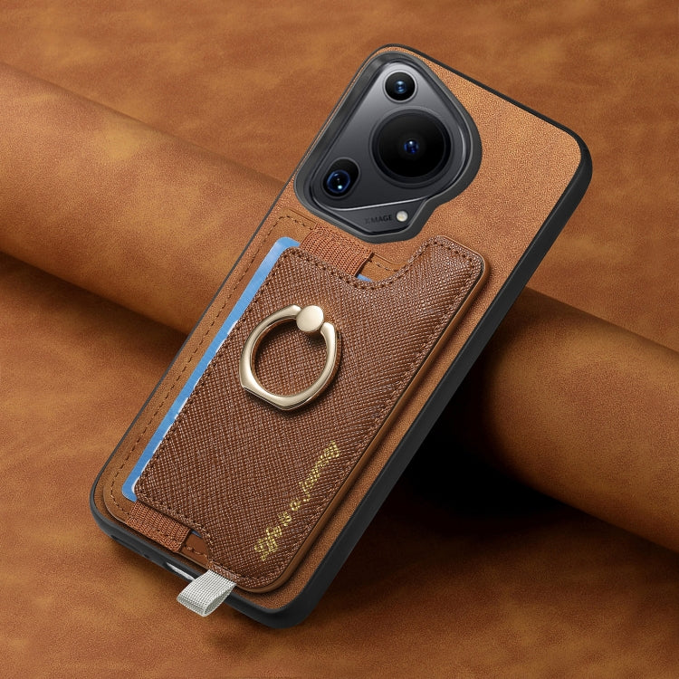 For Huawei Pura 70 Ultra Retro Magsafe Cross Leather Ring Holder Card Bag Phone Case
