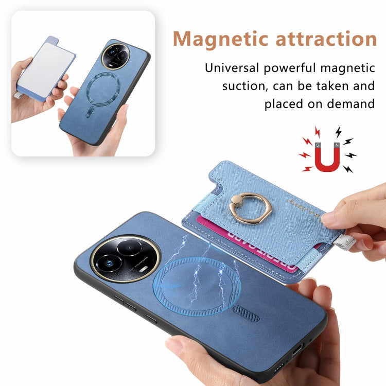 For Realme 11 4G Global Retro Magsafe Cross Leather Ring Holder Card Bag Phone Case