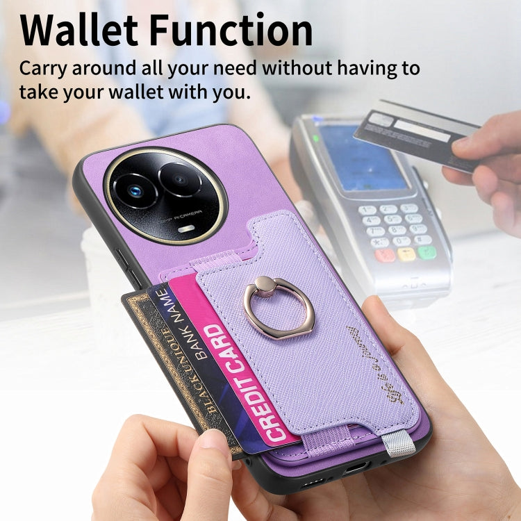For Realme 11 4G Global Retro Magsafe Cross Leather Ring Holder Card Bag Phone Case