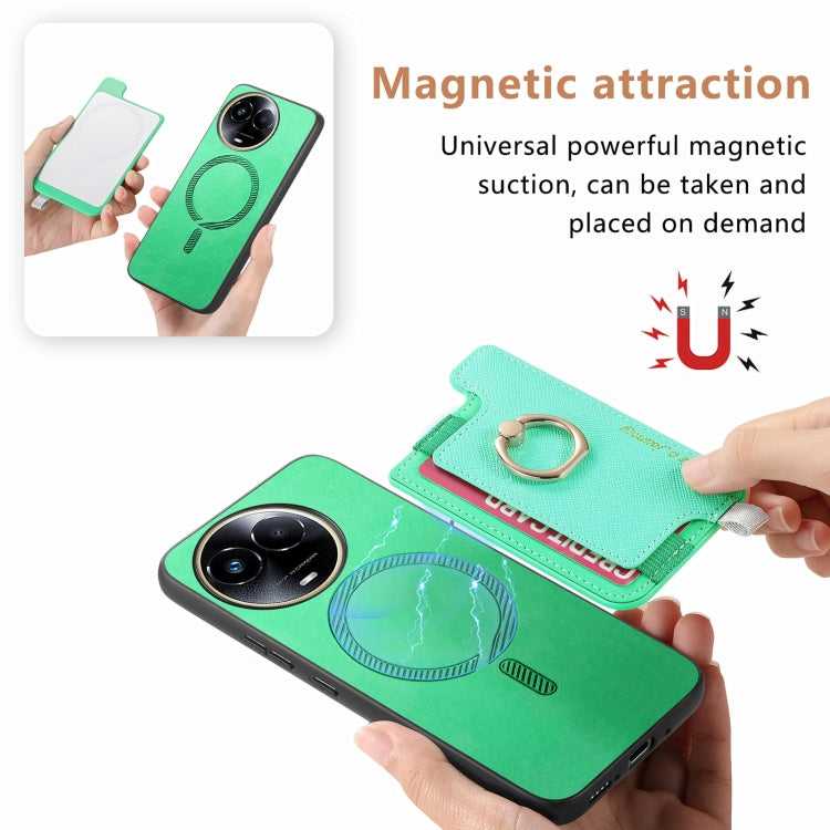 For Realme 11 4G Global Retro Magsafe Cross Leather Ring Holder Card Bag Phone Case