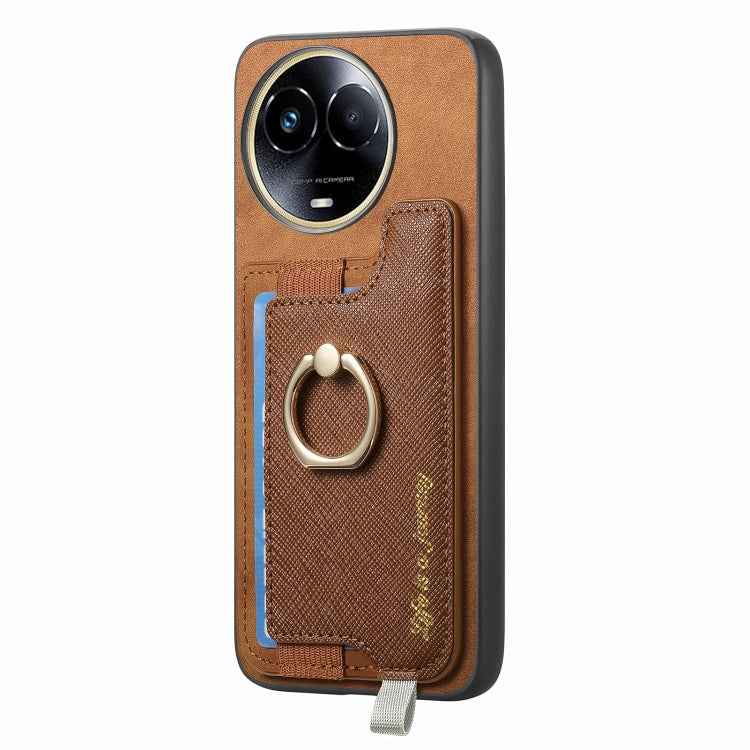 For Realme 11 4G Global Retro Magsafe Cross Leather Ring Holder Card Bag Phone Case