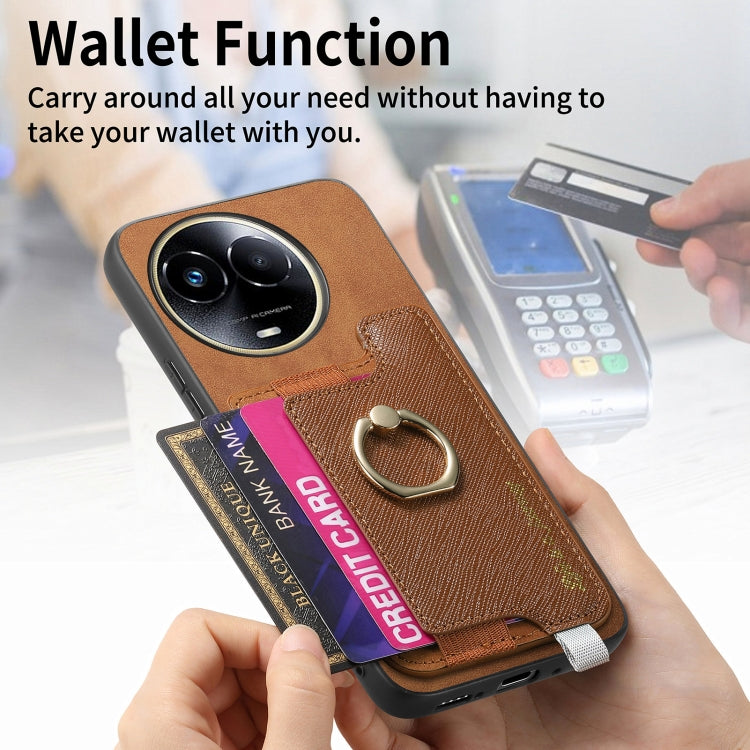 For Realme 11 4G Global Retro Magsafe Cross Leather Ring Holder Card Bag Phone Case
